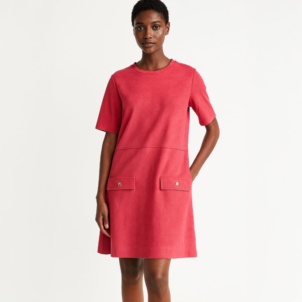 A396 • Blush Pink Faux Suede Pocket Shift Mini Dress